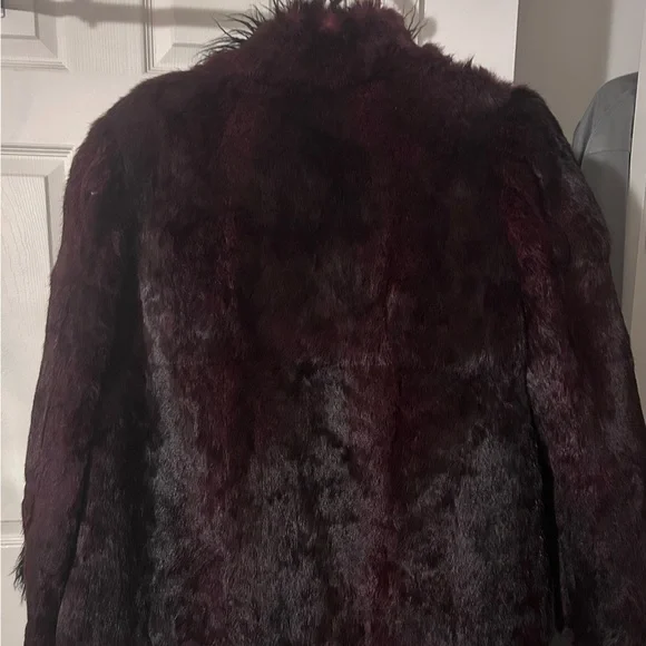 Women's Rabbit Fur Jacket - Burgundy - Picture 2 of 8